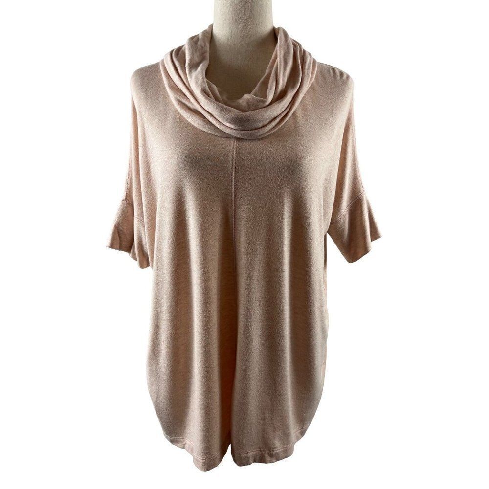 Lou & Grey Signaturesoft Cowl Short Sleeve Tunic Top Small Orange Rayon Stretchy - Picture 2 of 8
